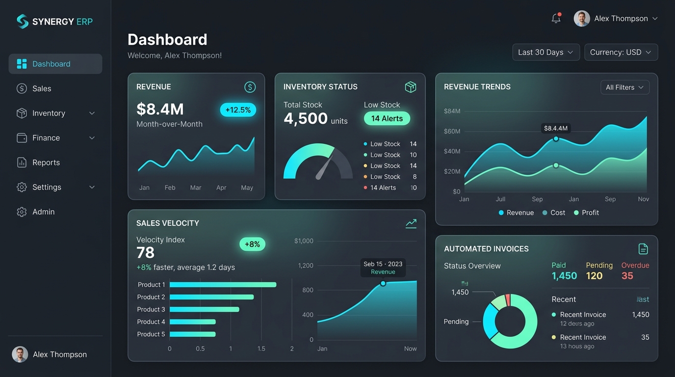 Business Management & ERP Live Interface Preview